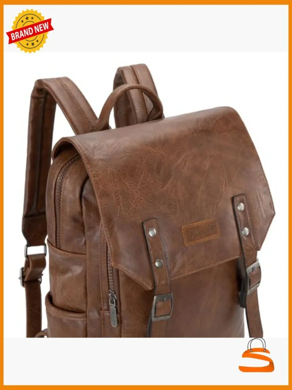 Vegan Leather Laptop Backpack with USB Charging Port, 17.3